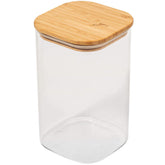 Pote Hermético Quadrado De Vidro Com Tampa De Bambu 1200ml Porta Mantimento Médio Yoi